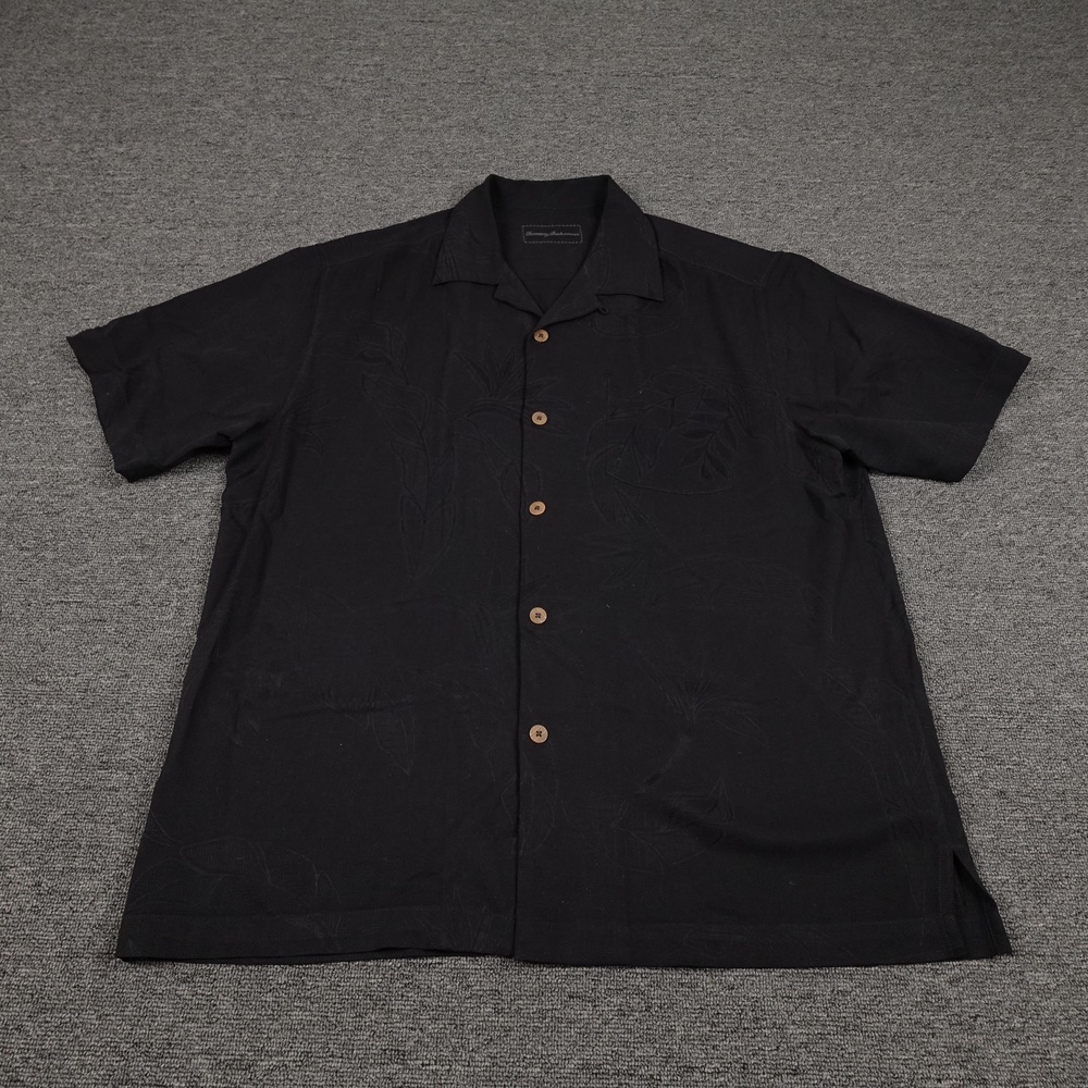 Tommy Bahama Shirt Mens Medium Black Floral Silk Short Sleeve Button Up Hawaiian